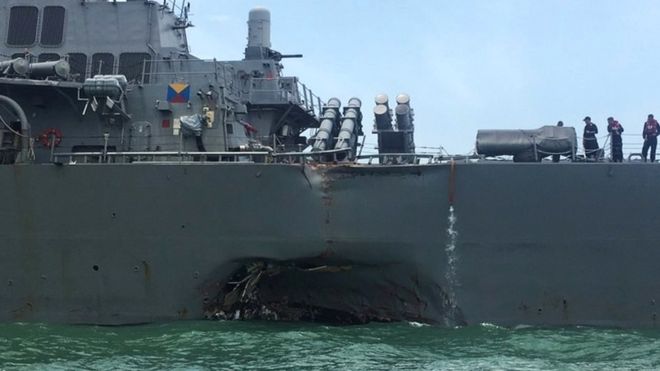 US Navy ship and oil tanker collide near Singapore