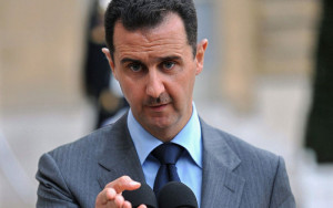 Syrian President Bashar al-Assad speaks to journalists after his meeting with French President Nicolas Sarkozy at the Elysee Palace, in Paris, November 13, 2008. The visiting leader  said that US President Barack Obama should come up with a firm plan of action to renew peace talks between Syria and Israel.  UPI/Eco Clement