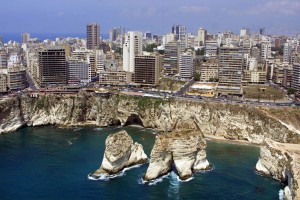 BEIRUT - JULY 14:  An aerial picture taken on July 14,  2001 shows the Rawshe Rock off the coast of Beirut, Lebanon.  (Photo by Ramzi Haidar/AFP/Getty Images)