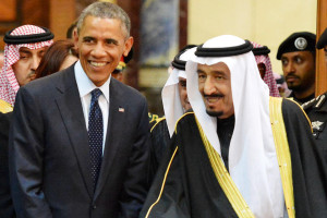 epa04589115 A handout picture provided by the Saudi Press Agency (SPA) shows US President, Barack Obama (L) and the new Saudi King, Salman bin Abdul Aziz (R), shortly after his arrival in Riyadh, Saudi Arabia, 27 January 2015. Obama cut short his trip to India to head a high profile delegation to one of America's closest allies in the Middle East to offer his condolences on the death of the late King Abdullah bin Abdulaziz al-Saud and attend a bilateral meeting at the Erga Palace, to discuss regional developments including Yemen, Iran and the ongoing unrest resulting form the activities of the group calling themselves the Islamic State (IS).  EPA/SAUDI PRESS AGENCY / HANDOUT  HANDOUT EDITORIAL USE ONLY/NO SALES