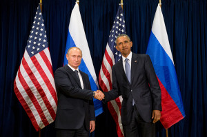 United States President Barack Obama, right, and Russia's President President Vladimir Putin pose for members of the media before a bilateral meeting Monday, Sept. 28, 2015, at United Nations headquarters. (AP Photo/Andrew Harnik)