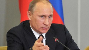 A picture taken on February 24, 2012, shows Russia's Prime Minister and presidential candidate Vladimir Putin speaking at a meeting during his visit in Russian Federal nuclear centre in Sarov, about 470 km from Moscow. Putin hit out at the West's "cynical" stance on Syria and warned against strikes on Iran in an article published today ahead of his likely return to the Kremlin in weekend polls. AFP PHOTO/ RIA-NOVOSTI/ALEXEI NIKOLSKY (Photo credit should read ALEXEI NIKOLSKY/AFP/Getty Images)