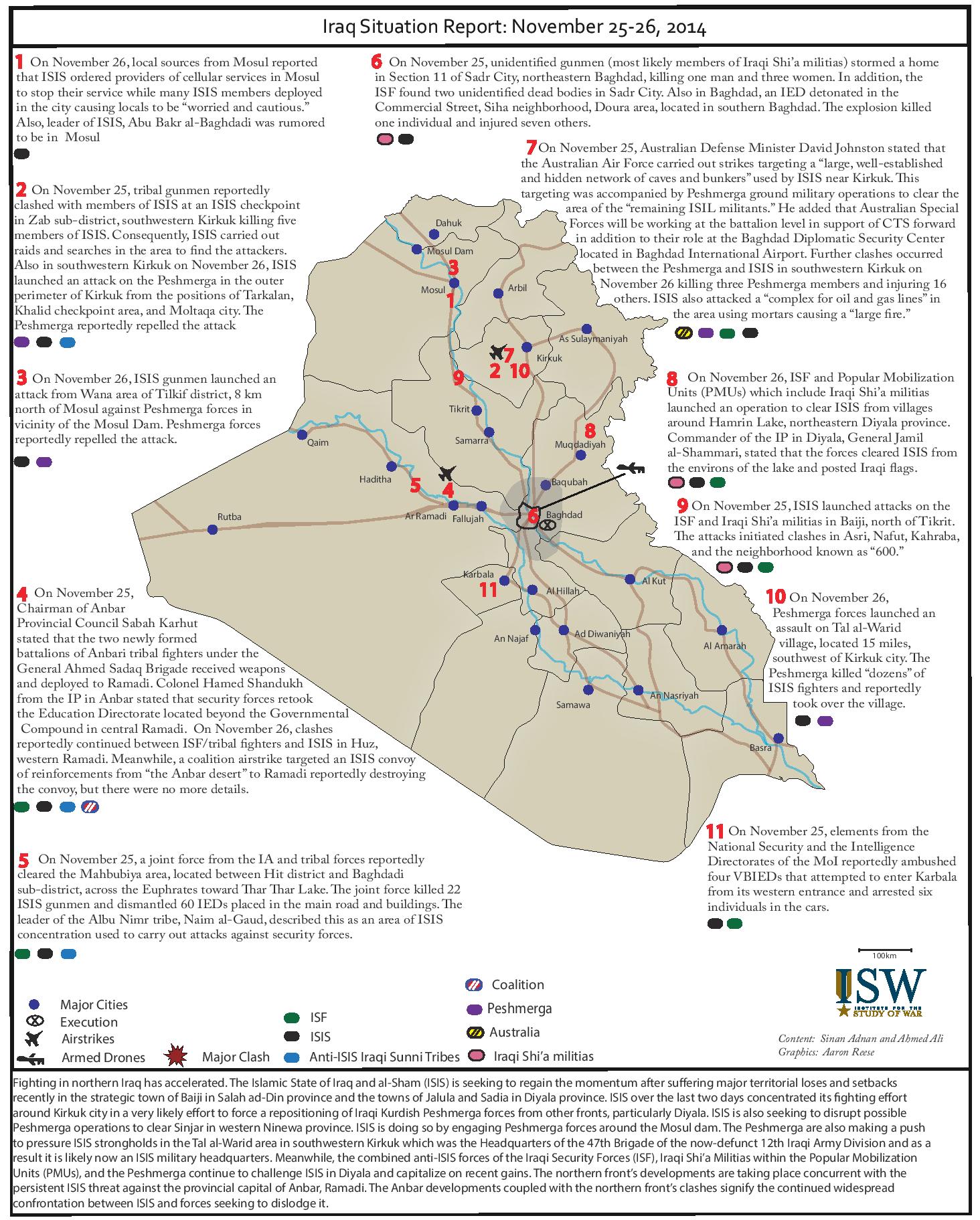 تقرير يكشف اوضاع  العراق خلال يومي 25-26 تشرين الثاني 2014