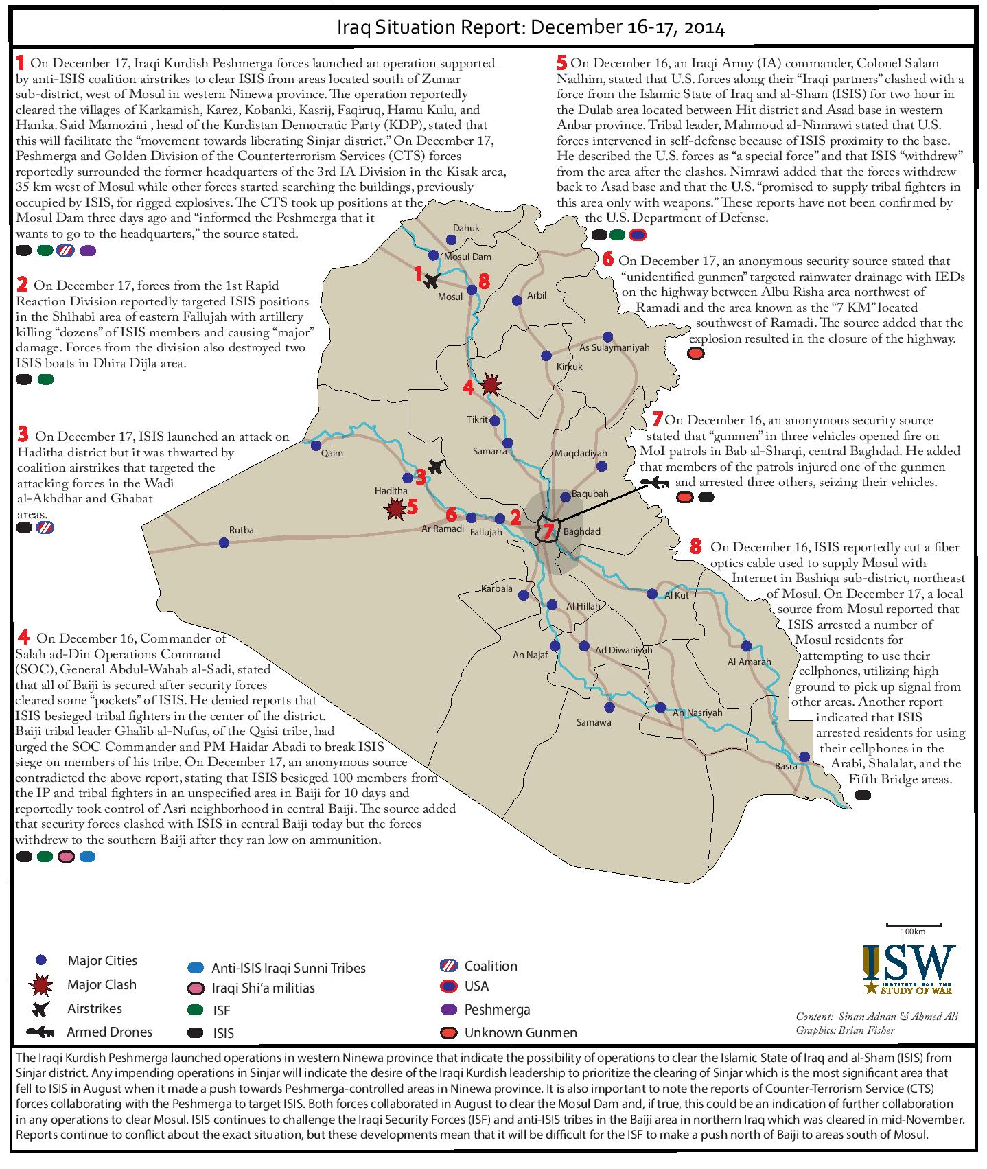 تقرير يكشف اوضاع العراق خلال يومي 16-17 كانون الاول/ديسمبر 2014