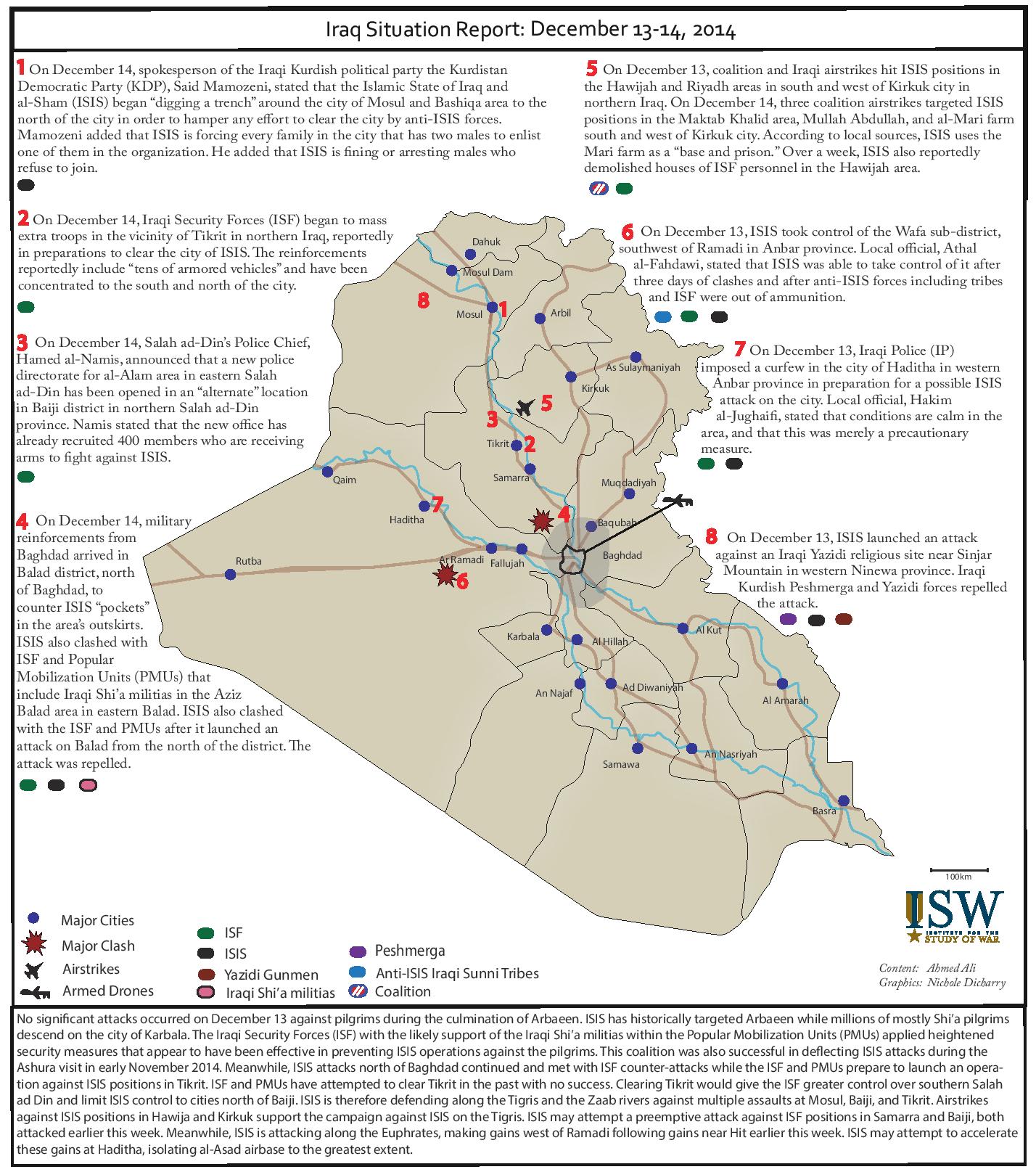 تقرير يكشف اوضاع العراق خلال يومي 13-14 كانون الاول/ديسمبر 2014