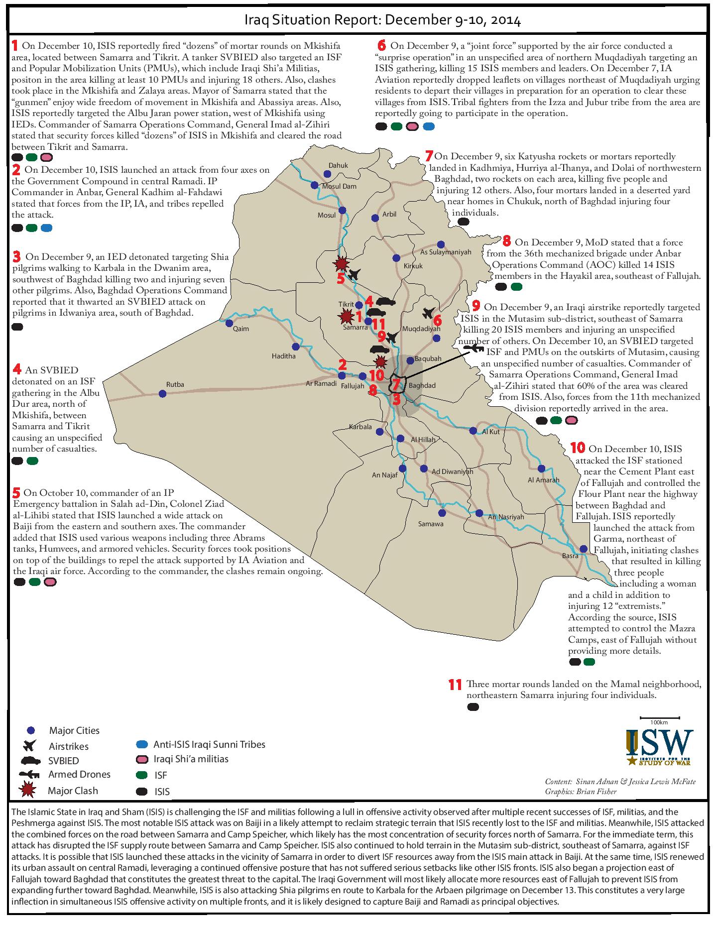 تقرير يكشف اوضاع العراق خلال يومي 9-10 كانون الاول/ديسمبر 2014