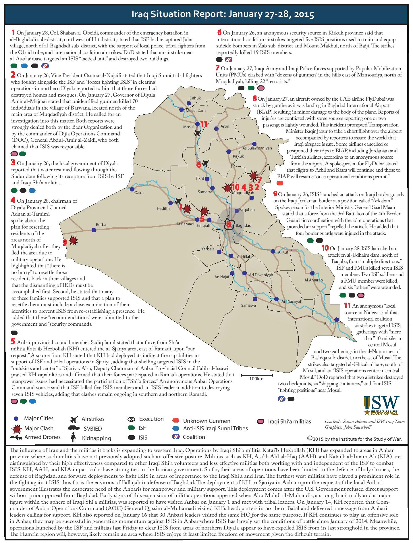 تقرير يكشف وضع العراق ما بين الفترة 26-28 كانون الثاني/يناير 2015