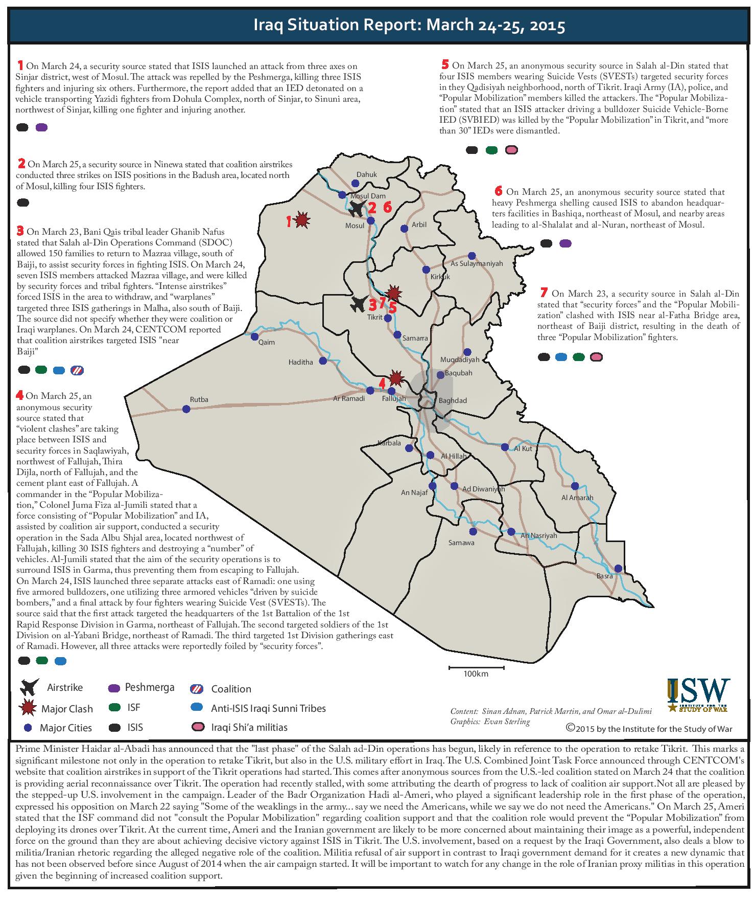 تقريريكشف الوضع في العراق خلال يومي 24-25 اذار/مارس 2015