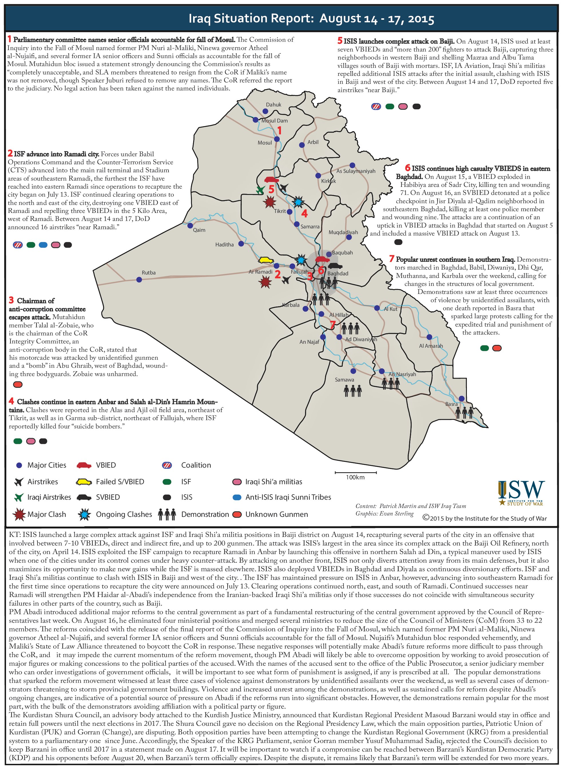 تقرير يكشف الوضع في العراق خلال الفترة 14-17/ اب 2015