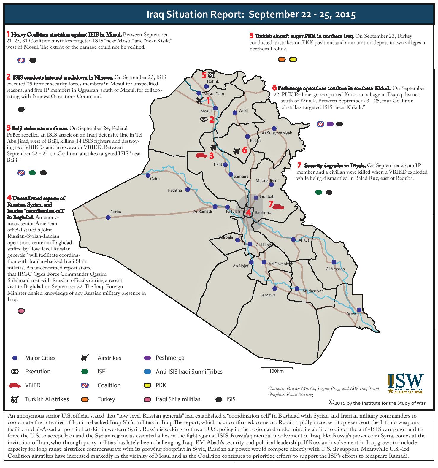 تقرير يكشف الوضع في العراق خلال الفترة من 21-25 ايلول/2015
