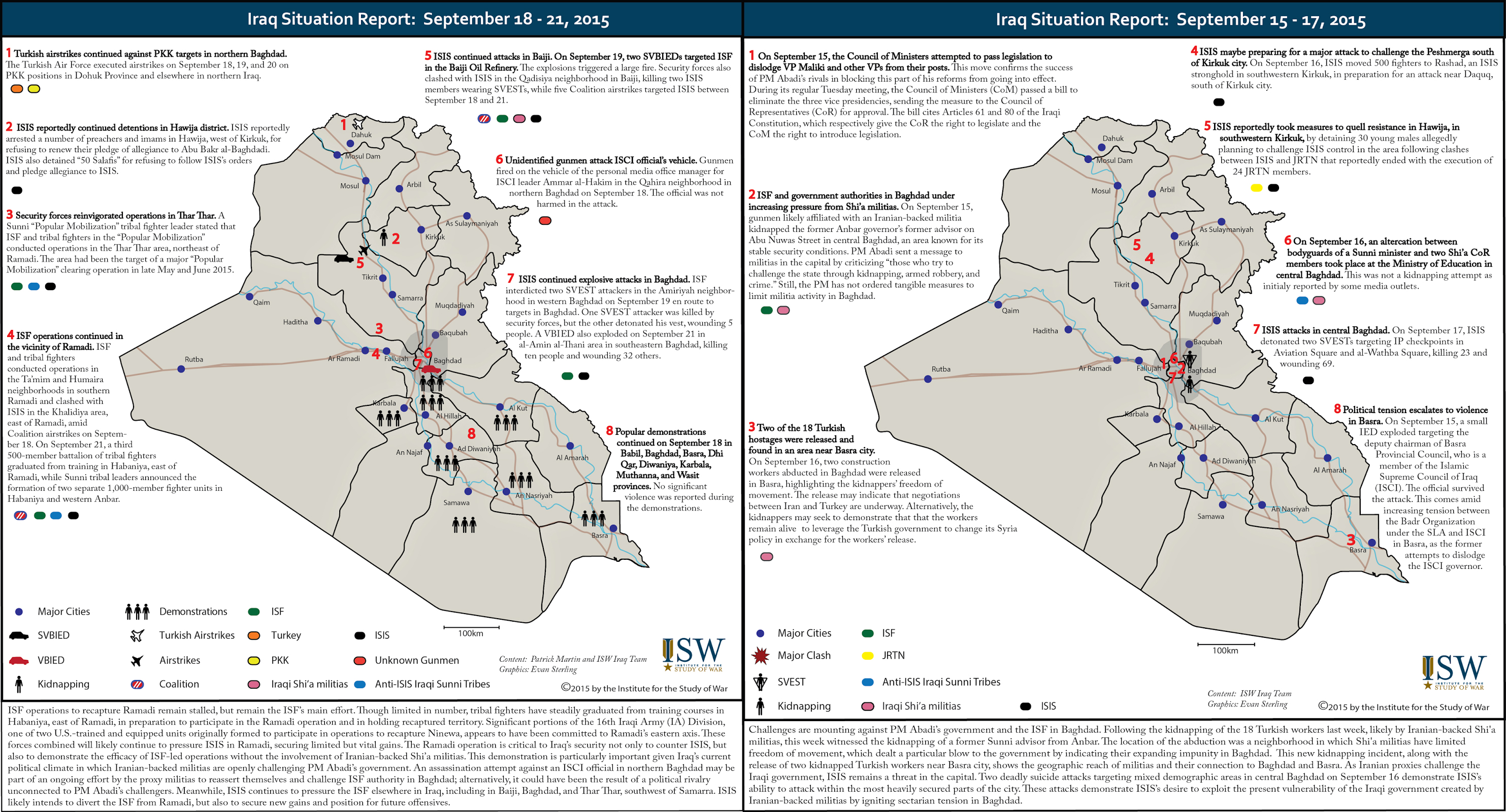 تقرير يكشف الوضع في العراق خلال الفترة من 15-21 ايلول/2015