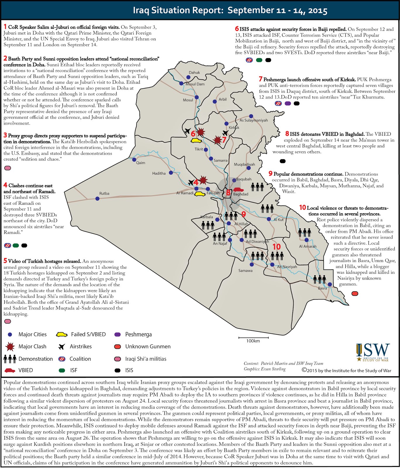 تقرير يكشف الوضع في العراق من الفترة 11-14 ايلول 2015