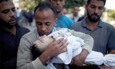 احتفال أمريكا في القدس/مجزرة إسرائيل في غزة